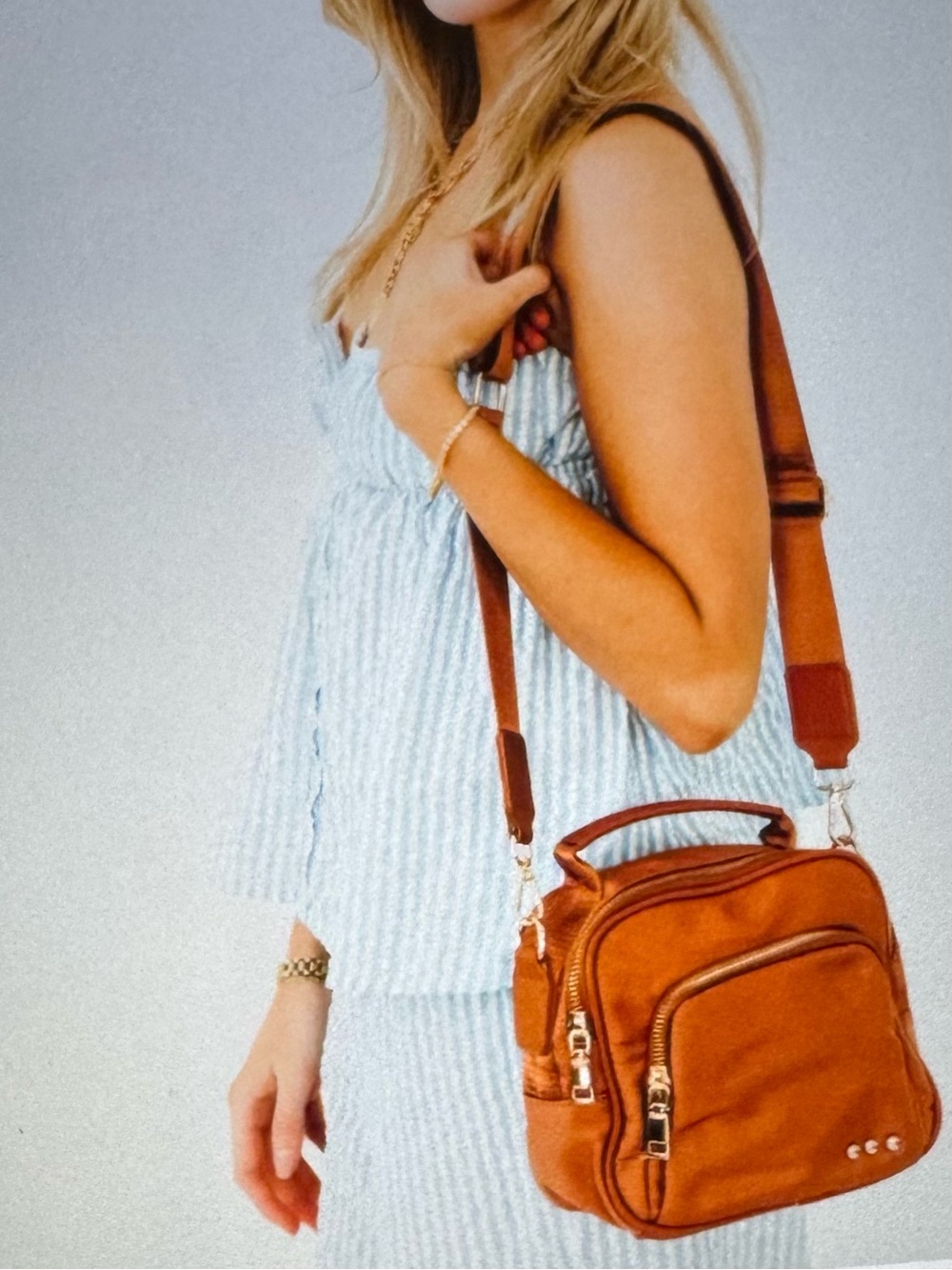 NEW PRETTY SIMPLE NISHA Nylon Crossbody Shoulder Bag Caramel Brown NWT